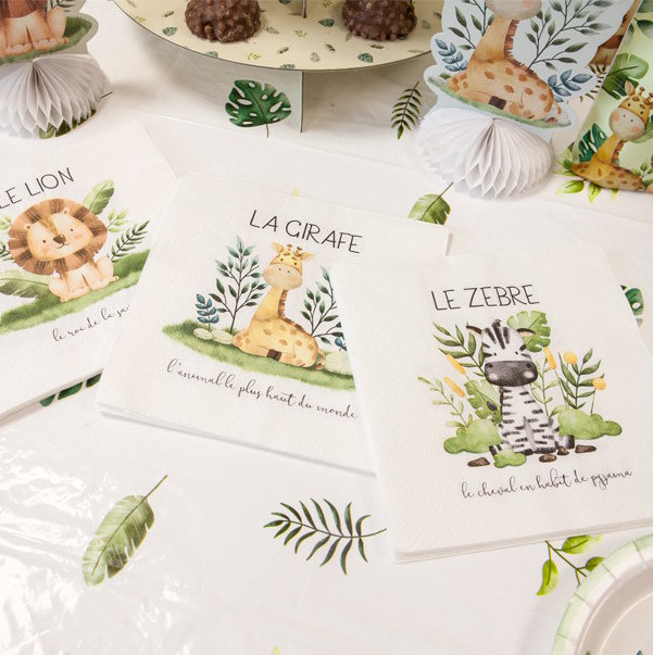 50 Serviettes En Papier Anniversaire – Motif Animaux Jungle – 33x33 Cm – Papier épais Absorbant – Pour Fêtes, Anniversaires, Célébrations