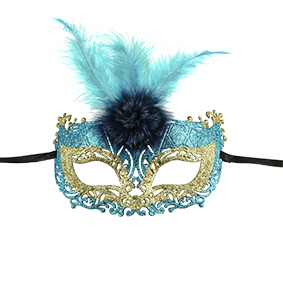 Masque Vénitien Polymère Bleu Et Doré Avec Dentelle Et Chapeau - Neuf Avec étiquettes, Réf. 2208