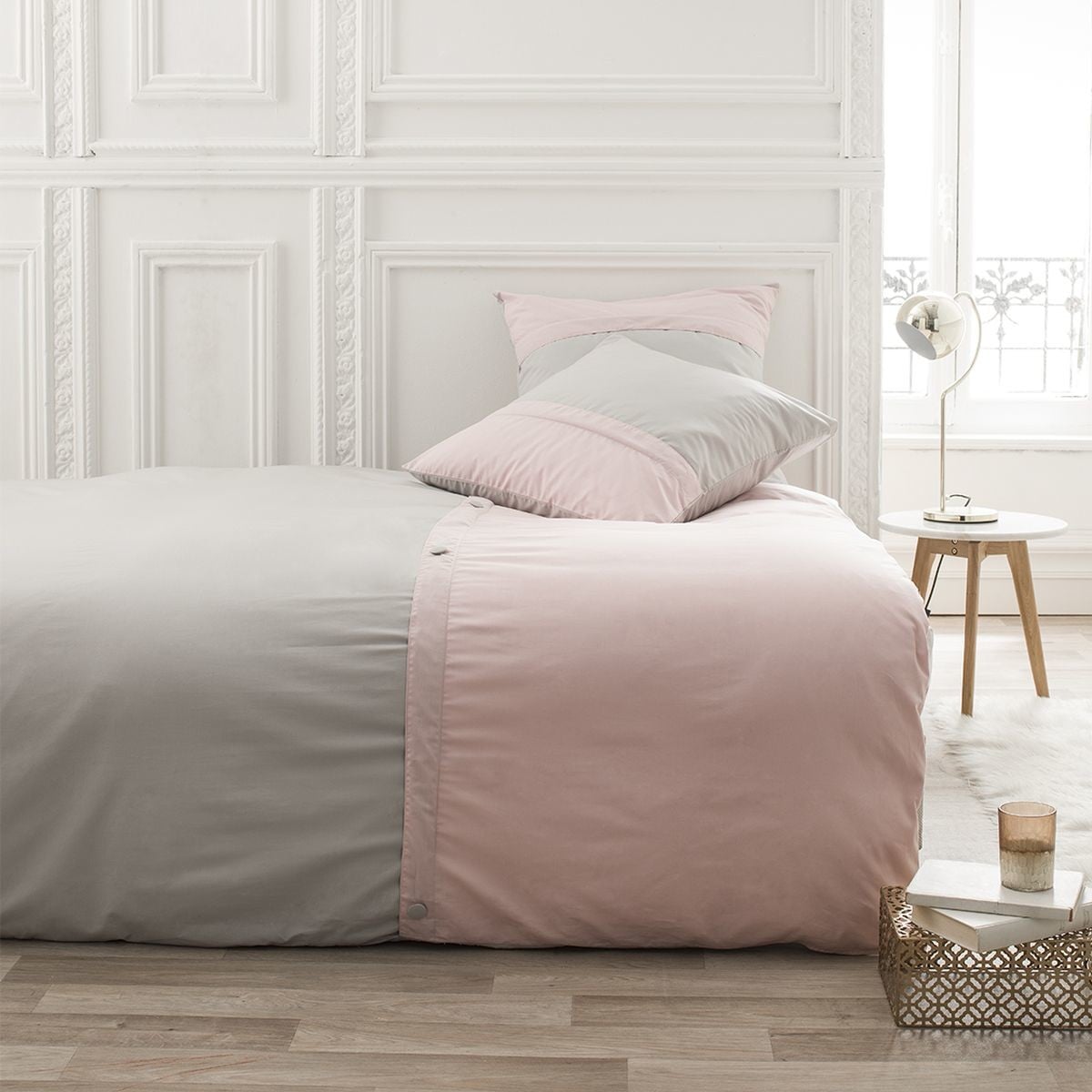 Couette MORTREUX Bicolore Gris Foncé / Vert Pâle – Microfibre – Neuve