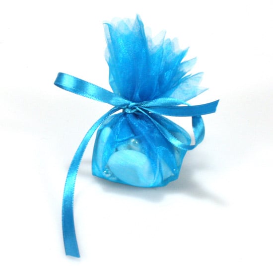 Fleur Blanche Sur Tulle Bleu - Boîte à Dragées Mariage - Dragées