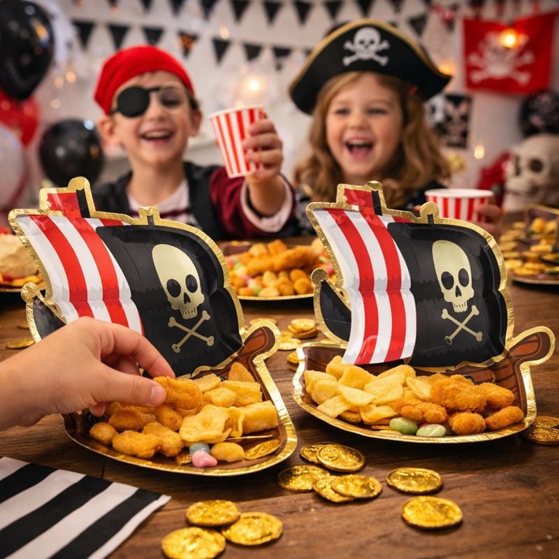 Lot De 8 Assiettes En Papier Anniversaire Garçon Pirate - Motif Fête Enfants, Neuf Sous Emballage