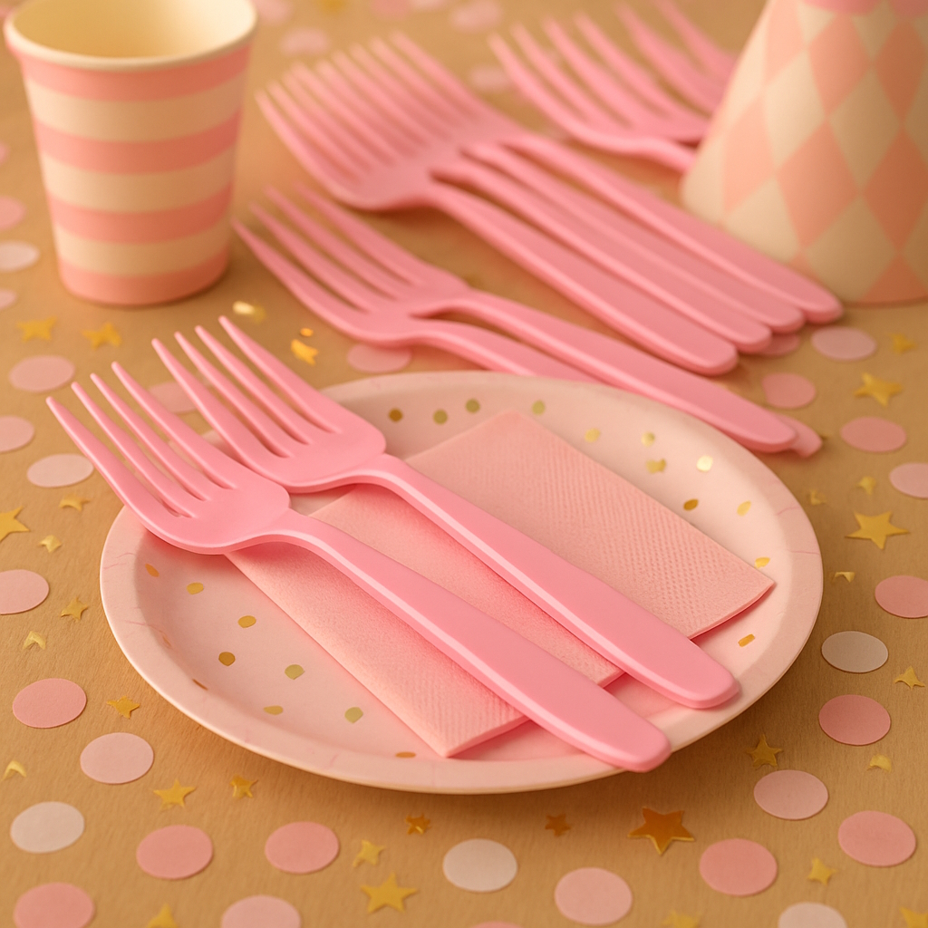 Lot De 100 Fourchettes Biodégradables En Fibre De Sucre Rose - Réutilisables 125 Lavages, Compostables