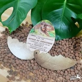 Carte d'invitation en forme d'œuf de dinosaure T-Rex pour anniversaire enfant