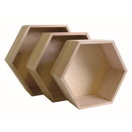 3 etageres en bois hexagonale