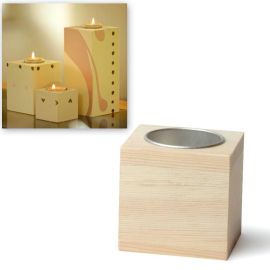 Set de 6 bougeoirs en bois 6x6cm