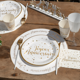 6 Sets de table Joyeux Anniversaire Or