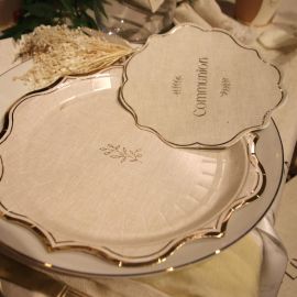 8 Assiettes Carton feuillage lin et Or 23 cm