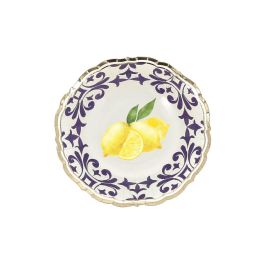 8 Bols Dolce Vita Citrons Carton Bleu Roi, Jaune, Blanc et Or