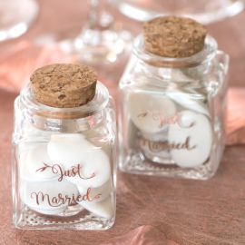 Pot encrier Just Married rose gold en verre transparent