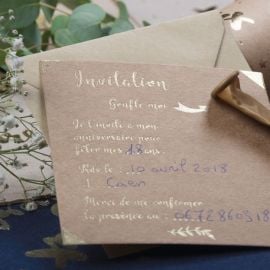 10 Cartes d'invitations kraft et Or