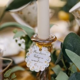 10 Etiquettes Mimosa Citrons avec ruban satin Ocre