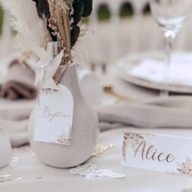 Table bohème, marque-place plexi, chemin de table gaze de coton/ wild  elopement mariage Alsace De…