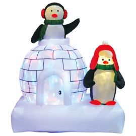 2 Pingouins avec igoo gonflable lumineux 120cm