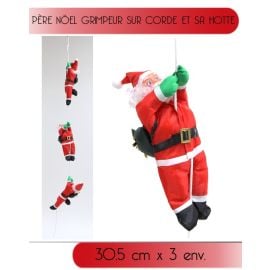 3 Pères noel sur corde avec hotte