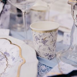 8 Gobelets en carton Toile de Jouy Blanc et Bleu