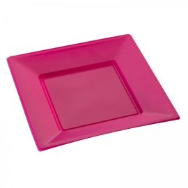 Assiette carrée plastique Fuchsia réutilisable 18 cm x 12 pièces - decoration fetes pas cher - Badaboum.fr