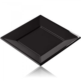 Assiette carrée Noir réutilisable 18 cm x 12 pièces