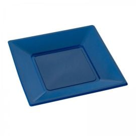 Assiette carrée plastique Bleu marine réutilisable 23cm x12 - decoration fetes pas cher - Badaboum.fr
