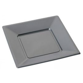 Assiette carrée plastique Grise réutilisable 18 cm x 12 pièces