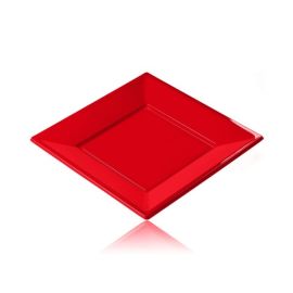 Assiette réutilisable forme carré Rouge 18 cm x 12 pièces