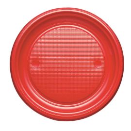 Assiette en plastique ronde rouge 22 cm x 20 pièces