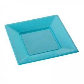 Assiette carrée plastique Turquoise 23cm