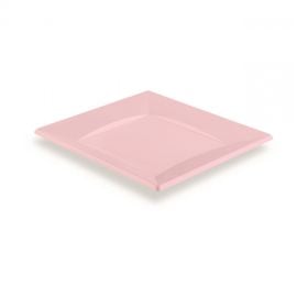 Assiette carrée plastique rose claire 18cm