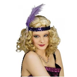 bandeau - en paillette violet - avec plume violet