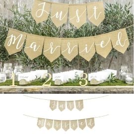 Banniere Just Married en toile de jute