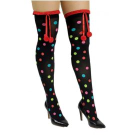 bas - noirs - pois multicolore - pompons