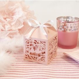 Boite dragees carton cigogne Rose 