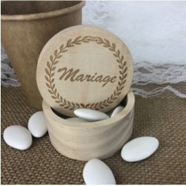 Boite dragees en bois gravé Mariage