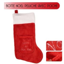 Botte de Noel en tissu peluche avec sa poche brodée