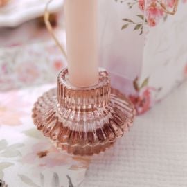 Bougeoir en verre Double Mayco Rainuré Rose 