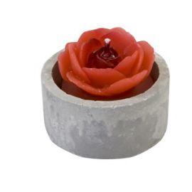 Bougie chauffe plat rose Rouge avec pot ciment Argenté