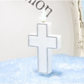 Bougie Communion Croix pailleté Argent