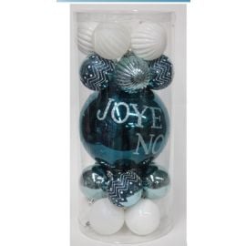 Boule de Noel Turquoise et Blanc Joyeux Noel