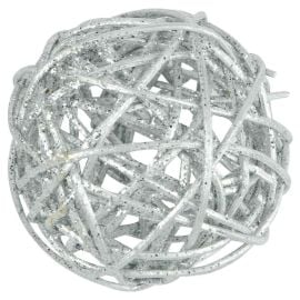 Boule en Osier Argent Pailleté 20 cm