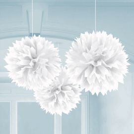 Boule pompon papier de soie blanche 25cm - decoration fetes pas cher - Badaboum.fr