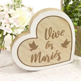 Centre de Table Coeur Vive les Mariés Naturel