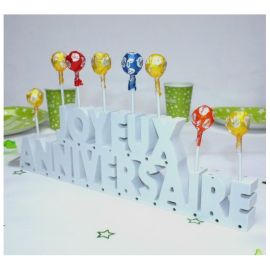 Centre de Table Joyeux anniversaire en bois Blanc