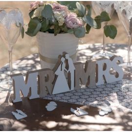 Centre de Table Mr Mrs en bois naturel