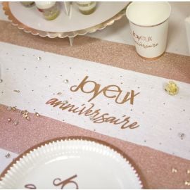 chemin de table Joyeux Anniversaire Rose gold