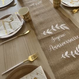 Chemin de table jute Joyeux Anniversaire 