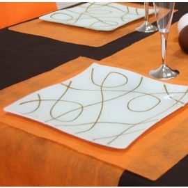 Chemin de table mariage en tissu intissé Orange 30cm - decoration fetes pas cher - Badaboum.fr