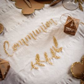 Chemin de table Organza Communion paillettes Or