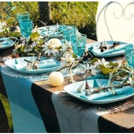 Chemin de table pas cher intisse 25 mètres Turquoise 