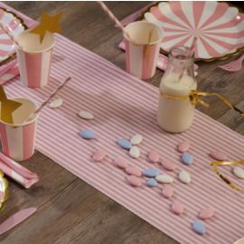 Chemin de table pas cher rayure Rose