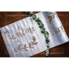 Chemin de table satin Baptême paillettes