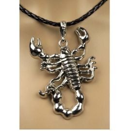 collier - en cuir - scorpion argent